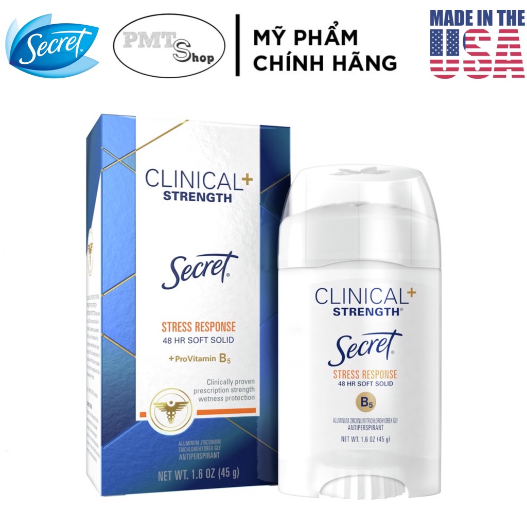 [USA] Lăn sáp khử mùi nữ Secret Clinical Strength Soft Solid Free Sensitive , Stress Reponse 45g - Mỹ