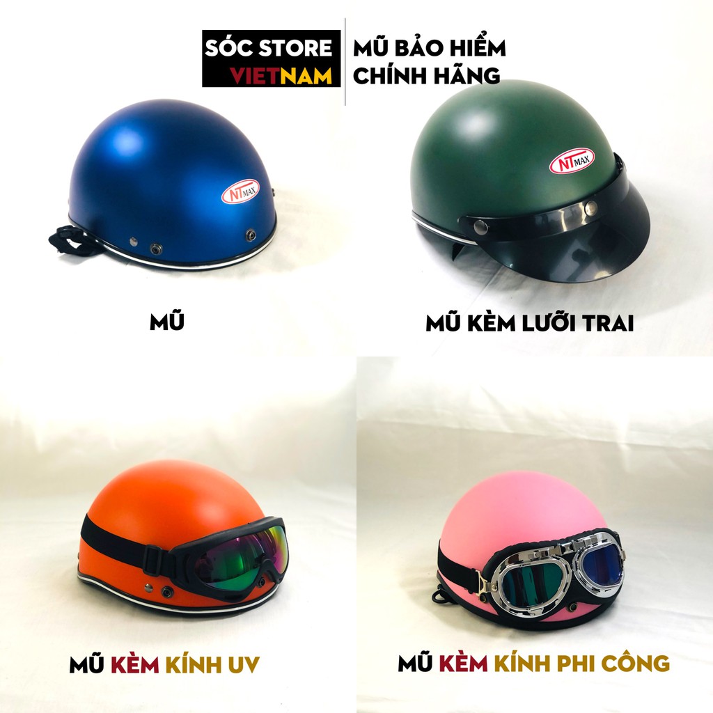 Mũ bảo hiểm nửa đầu chính hãng Sóc Store Vietnam màu đỏ kèm kính UV, kính phi công, nón bảo hiểm 1 phần 2 freesize