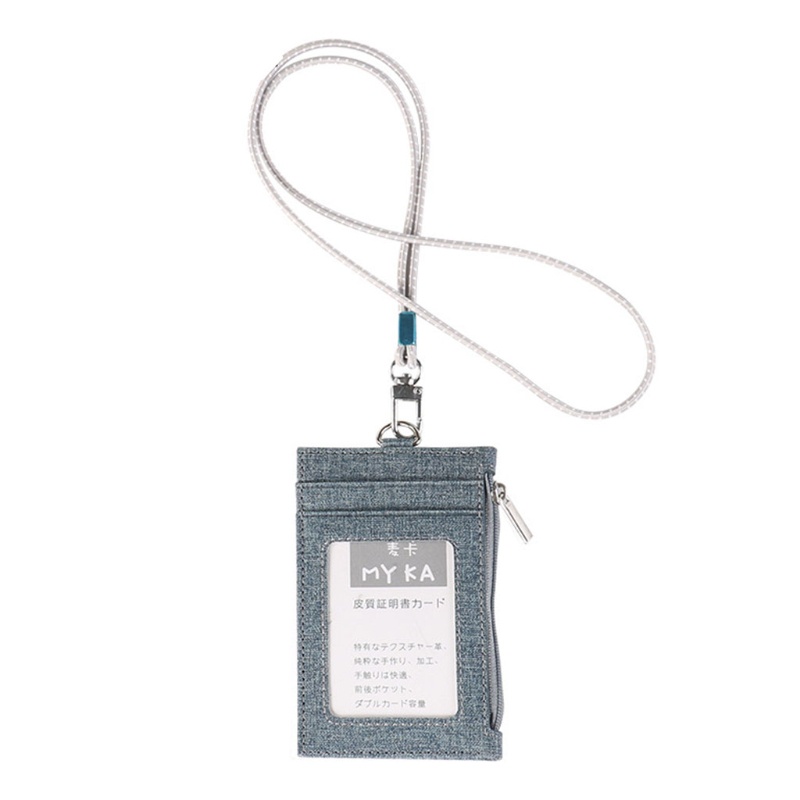 Ví Đựng Thẻ ID Bằng Vải Lanh Giả Da Phối Cotton Kèm Dây Đeo Cổ Tiện Dụng