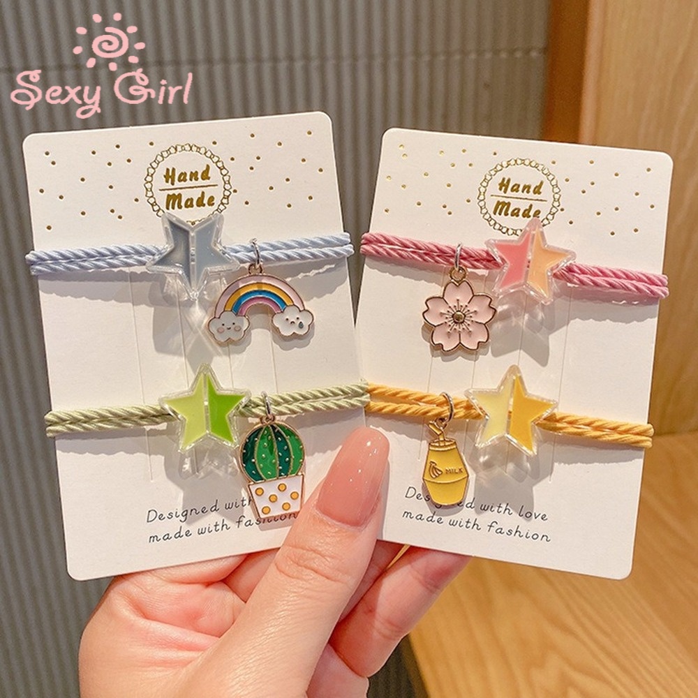 Dây Cột Tóc Cao Su Co Giãn Đính Hình Ngôi Sao Màu Cầu Vồng Bằng Hợp Kim Phong Cách Hàn Quốc