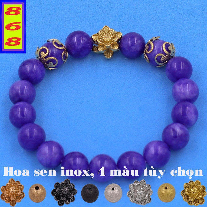 Vòng Tay Phong Thủy Màu Tím Rạn 8 ly, 10 ly, 12 ly Charm Hoa Sen Inox - Phong thủy 868