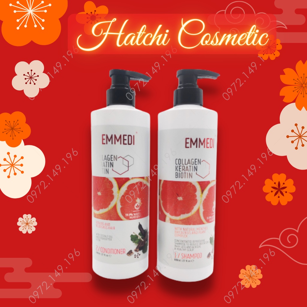Bộ Dầu Gội Xả Emmedi Collagen Keratin Biotin Siêu Thơm Siêu Mềm Mượt 800ML- Chính Hãng