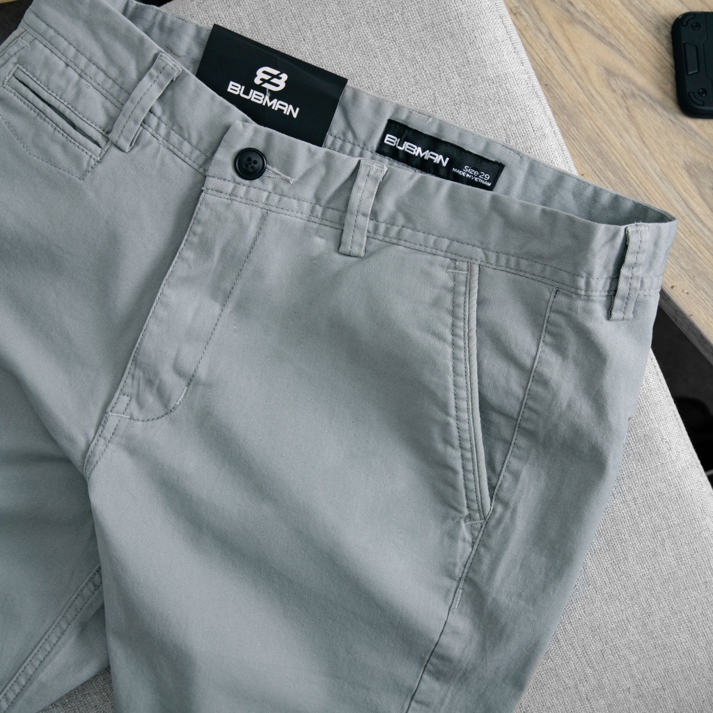 Quần short Kaki Garment màu xám co giãn, năng động, trẻ trung - Bubman
