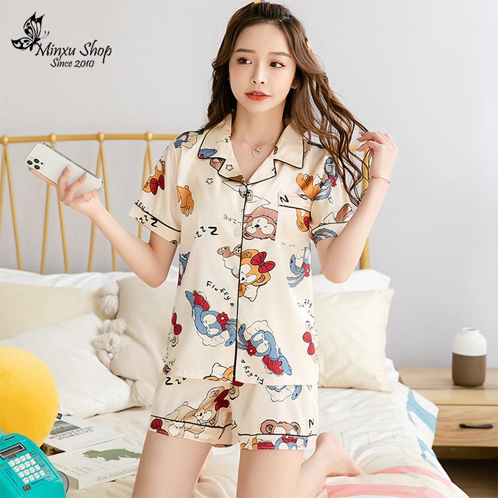 Bộ Ngủ Pijama Lụa Mặc Nhà Phong Cách - Cá Tính - Lịch Sự, Hàng Quảng Châu Cao Cấp Mã PD