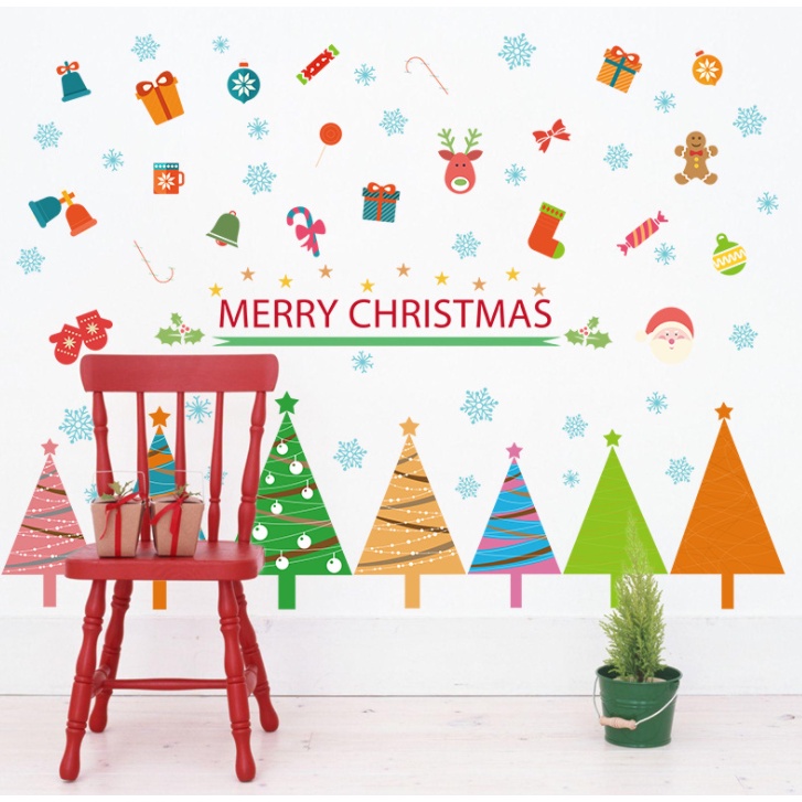 Decal Trang Trí Giáng Sinh Noel SK7074, Decal Trang Trí  Cây Thông Hoa Tuyết