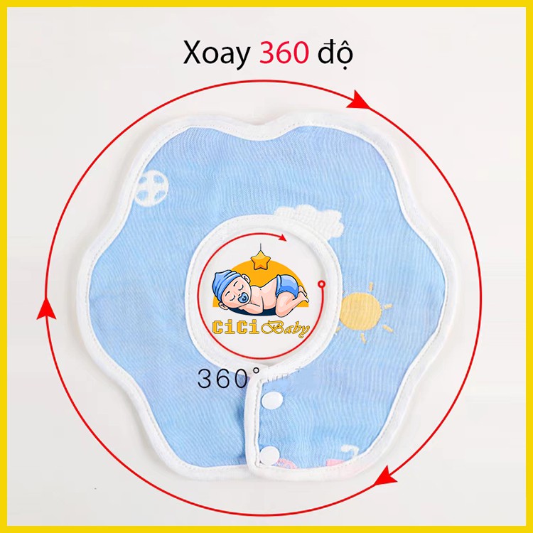 Khăn yếm xô 6 lớp 100% cotton tròn xoay 360 độ hoạ tiết dễ thương cho bé