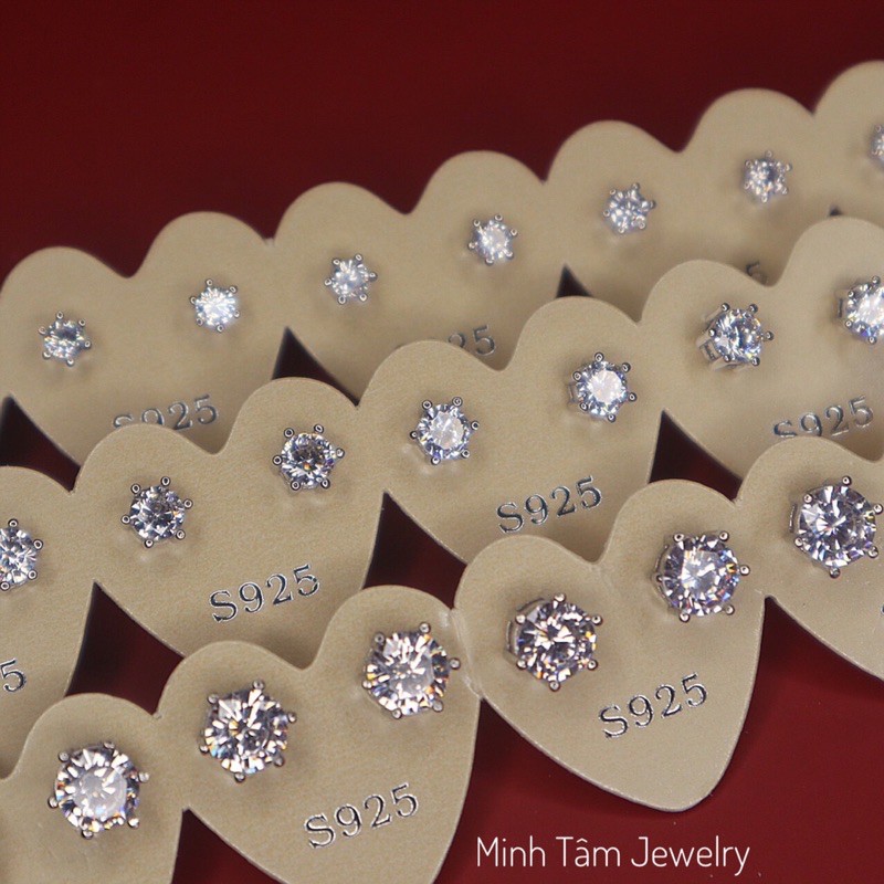 Bông tai nụ bạc S925 xi bạch kim,Khuyên tai nụ 6 chấu bạc 925 cao cấp-Minh Tâm Jewelry