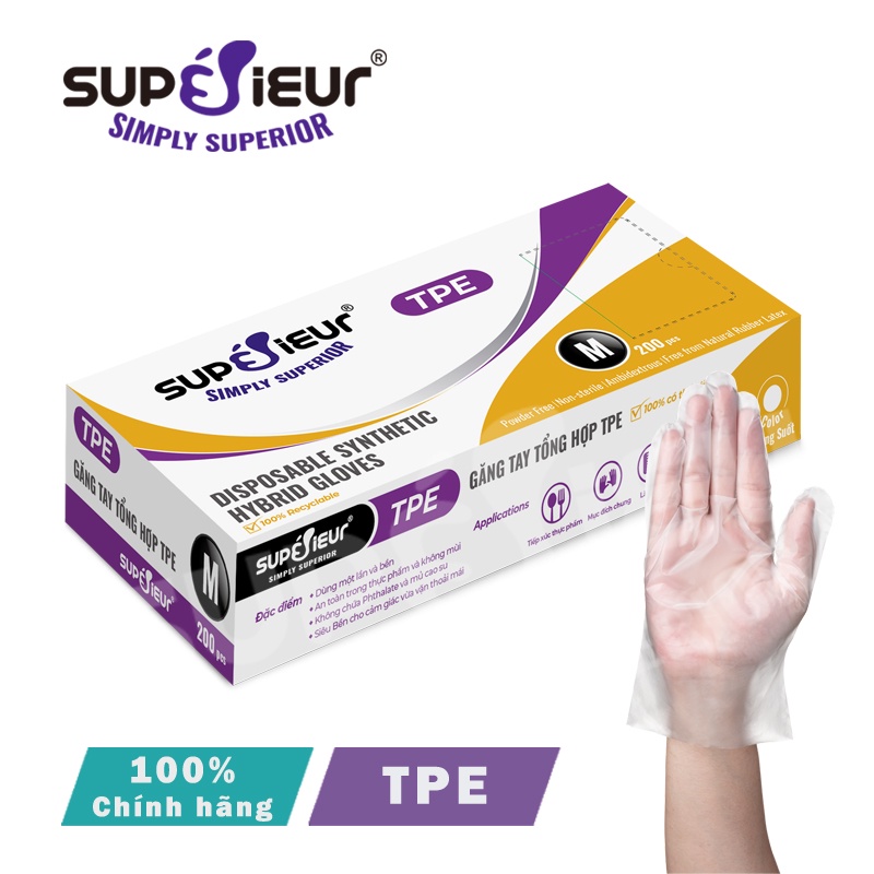 Găng Tay Thực Phẩm TPE Superieur Trong Suốt - Găng Tay Gia Dụng Cao Cấp - Chế Biến Thực Phẩm/Làm Bánh