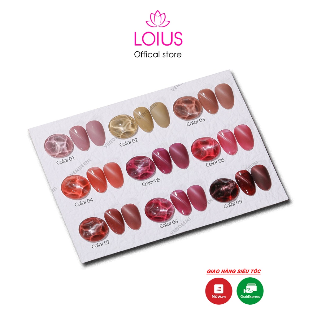Set sơn gel mắt mèo 9 màu cao cấp Vendeeni mã A29 tặng kèm bảng màu
