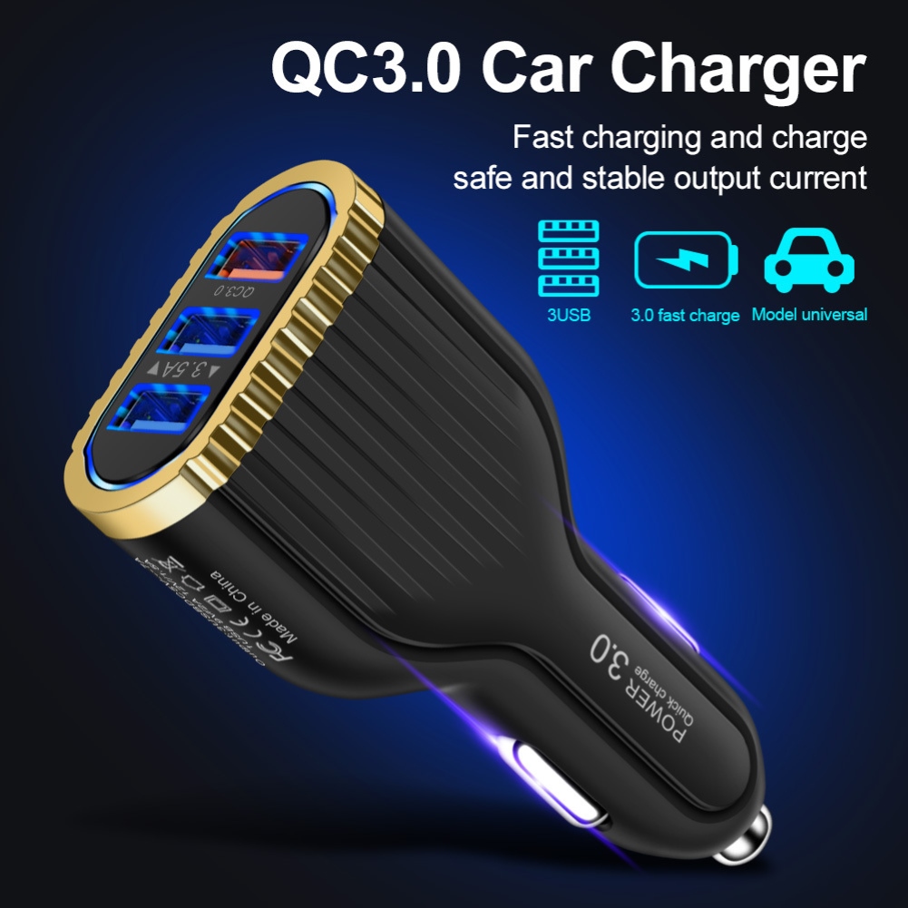 Cốc Sạc Nhanh Qc3.0 3.5a 3 Cổng Usb Gắn Xe Ô Tô Tiện Dụng