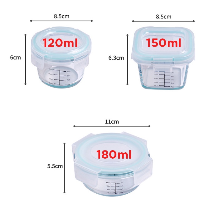 Hộp trữ đông, cốc nấu cháo thủy tinh Mumbebe cao cấp, nắp chịu nhiệt an toàn, dày dặn, có vạch chia ml