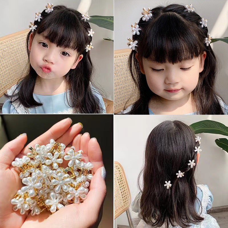 Kẹp Tóc Hình Hoa Đính Ngọc Trai Xinh Xắn Cho Bé Gái