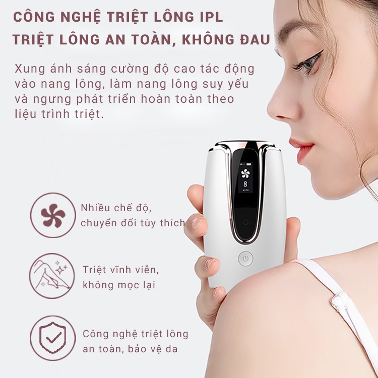 Máy Triệt Lông Vĩnh Viễn Mini 8 Cấp Độ Vô Hạn Xung PRIMIUM-Có Trẻ Hóa Da, Tặng Kính+300g Gel+Dạo Cạo