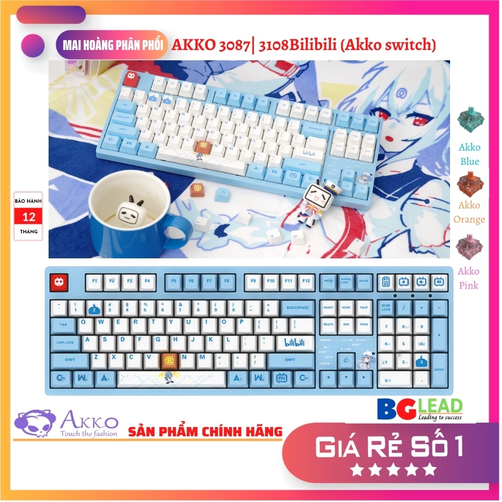 [Chính hãng] Bàn phím cơ AKKO 3087 V2|3108 V2 Bilibili (Akko switch - Blue| Orange|Pink ) - Mai Hoàng phân phối và BH