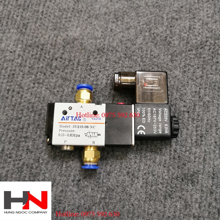 Bộ van điện từ 3V210-08-NC có đủ cút nối nhanh như hình