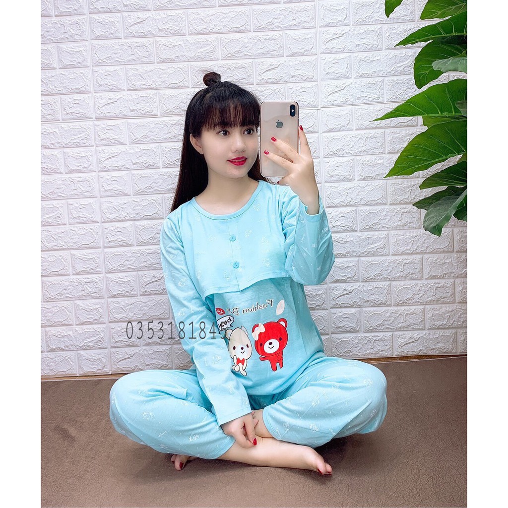 Bộ Bầu Kêt Hợp Sau Sinh Lật Ngực Cho Bé Ti 2 Cúc, Chất Cotton