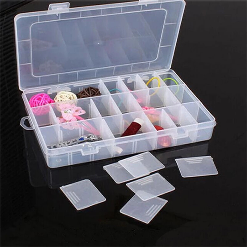 Multi-size Plastic Adjustable Jewelry Storage Box/Mini Nail Rhinestone Art Crafts Bead Container Transparent Case With Lid