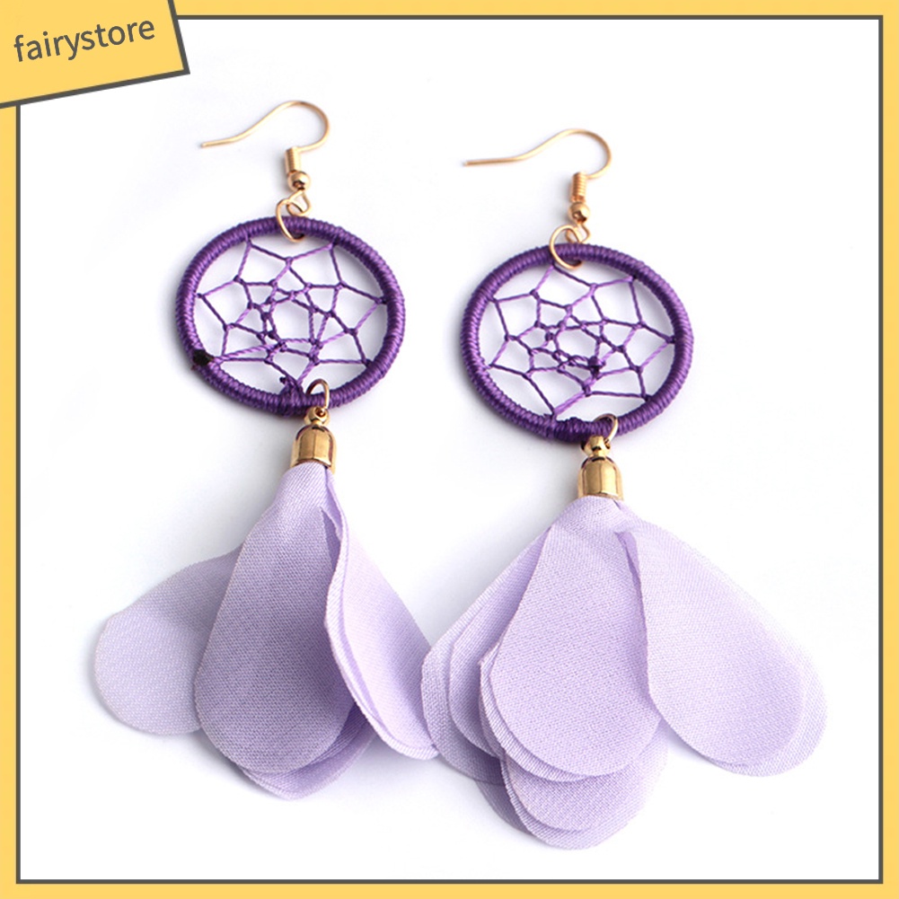 Bông tai nữ hình vòng bắt giấc mơ đính lông vũ siêu xinh