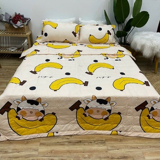 Bộ Chăn Hè Ga Gối Cotton Poly Combo 5 món ( Mẫu bò chuối )