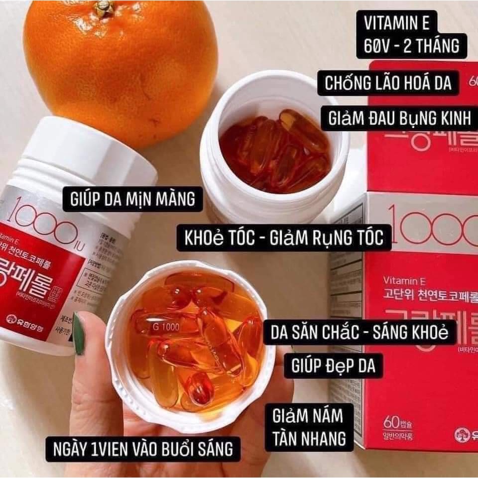 VITAMIN E ĐỎ HÀN QUỐC 1000IU HỘP 60 VIÊN ĐẸP DA CHỐNG LÃO HÓA KÉO DÀI TUỔI THANH XUÂN HÀNG NHẬP KHẨU CHÍNH HÃNG