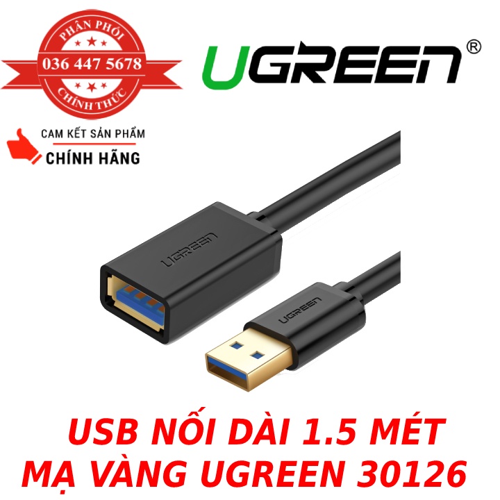 Cáp nối dài USB 3.0 dài 1,5m âm dương Ugreen 30126 chính hãng