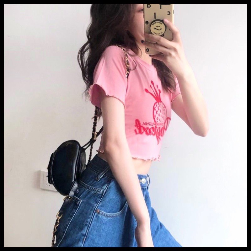 [TAOBA0-QUẢNG CHÂU Áo crt / Áo croptop nữ ulzzang cotton hình trái dứa thấm hút mồ hôi A54 | BigBuy360 - bigbuy360.vn