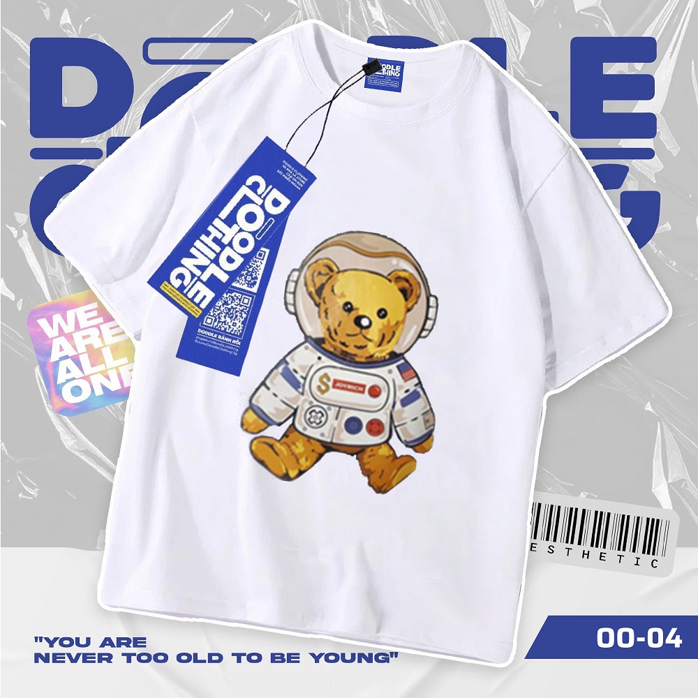 Áo thun nam nữ tay lỡ unisex oversize áo phông form rộng basic tee hình gâu nâu phi hành gia
