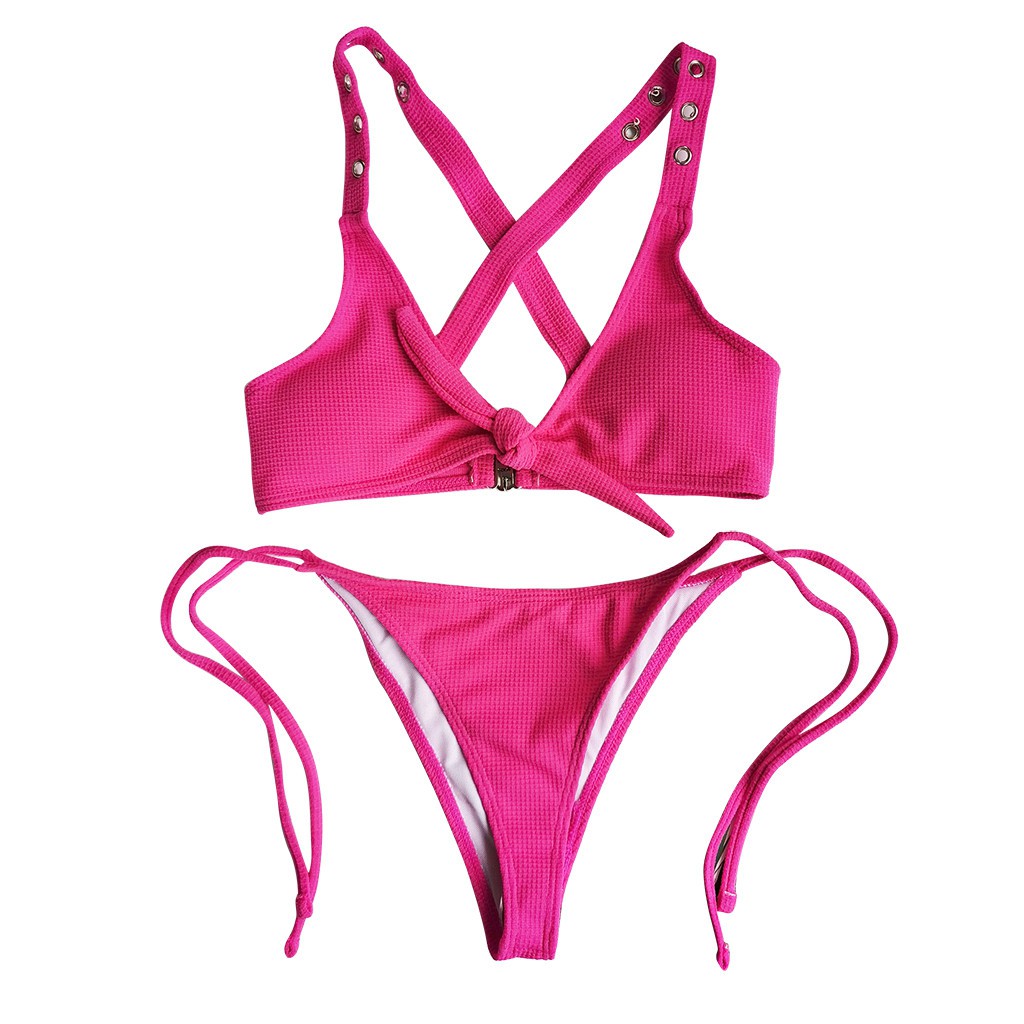 [Mã FACBGO245 giảm 10K đơn bất kì] Set bikini thắt nút màu trơn gợi cảm thời trang đi biển cho nữ | BigBuy360 - bigbuy360.vn