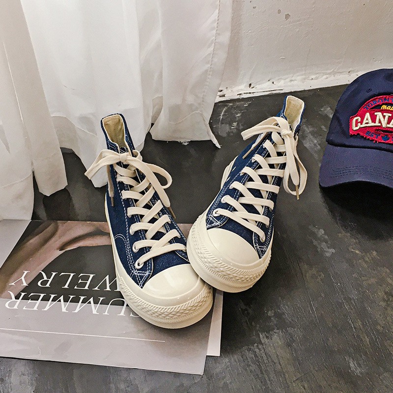 Mới Giày Thể Thao Vải Bạt Denim Xanh Thời Trang Nữ Năng Động 2021