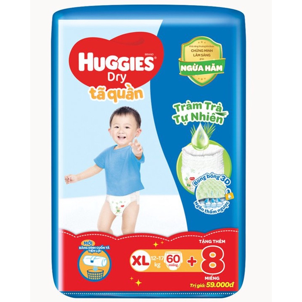 Tã quần Huggies Tràm Trà M76 /L68/XL60/XXL54 + Tặng 8 miếng