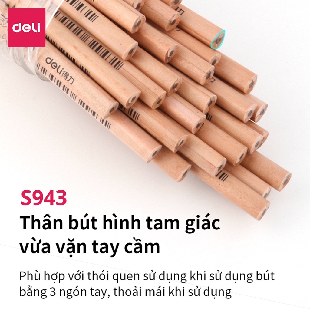 Hộp 30 bút chì lục giác/tam giác Deli - loại HB/2B thân gỗ tự nhiên an toàn cho người sử dụng, vẽ mỹ thuật phác thảo