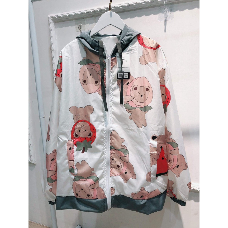 Áo khoác gió 2 lớp in hình gấu nâu đáng yêu nữ chất liệu mịn hàng loại 1 YCTSHOP 000476