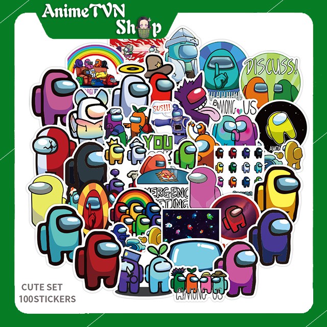 Miếng dán Sticker Game Among Us với nhiều nhân vật màu sắc trọn bộ 100 hình - In rõ ràng sắc nét khó tróc