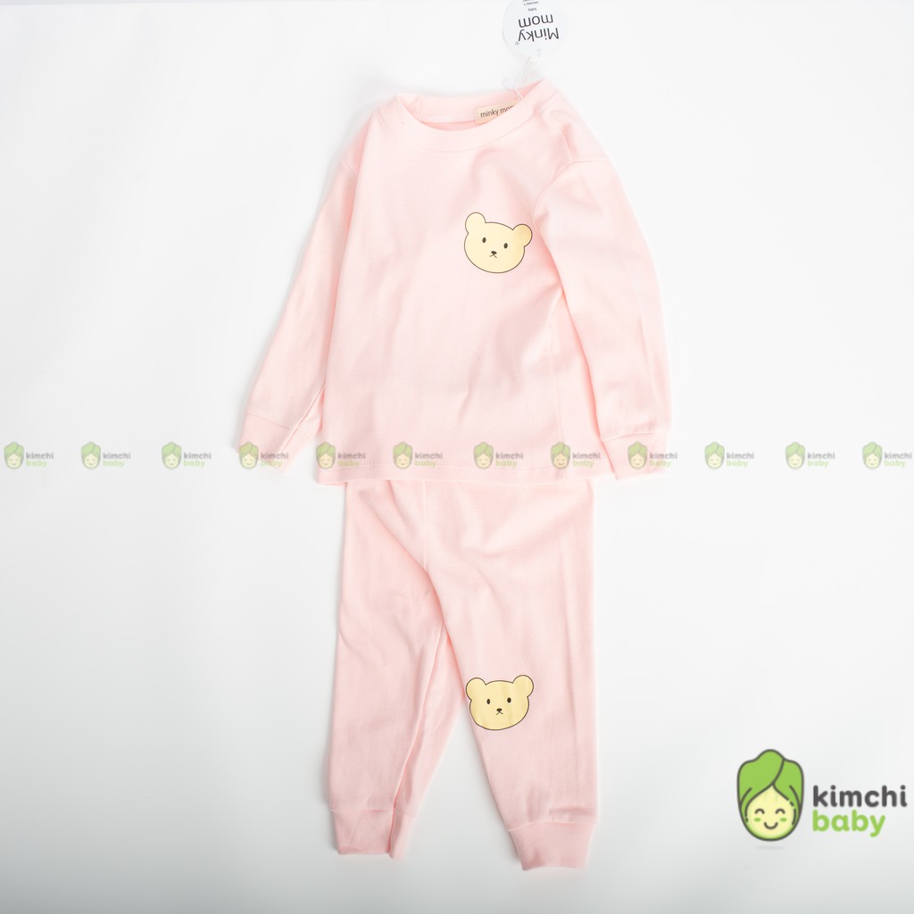 Bộ Dài Tay Cho Bé Gái, Bé Trai Minky Mom Vải Cotton Bozip Ngực In Gấu Teddy, Bộ Quần Áo Trẻ Em Mặc Thu Đông MKMTD2153