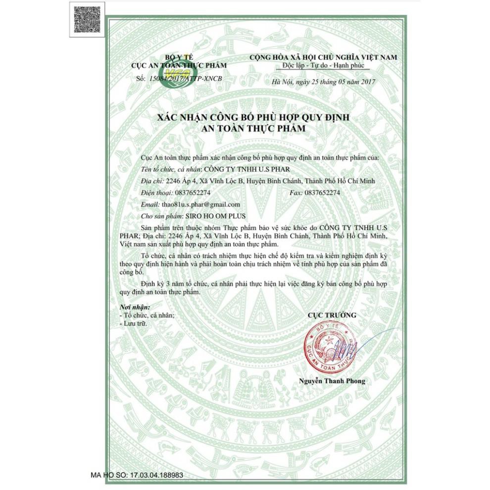 Siro ho om plus giảm ho, hết cảm, hết khò khòe