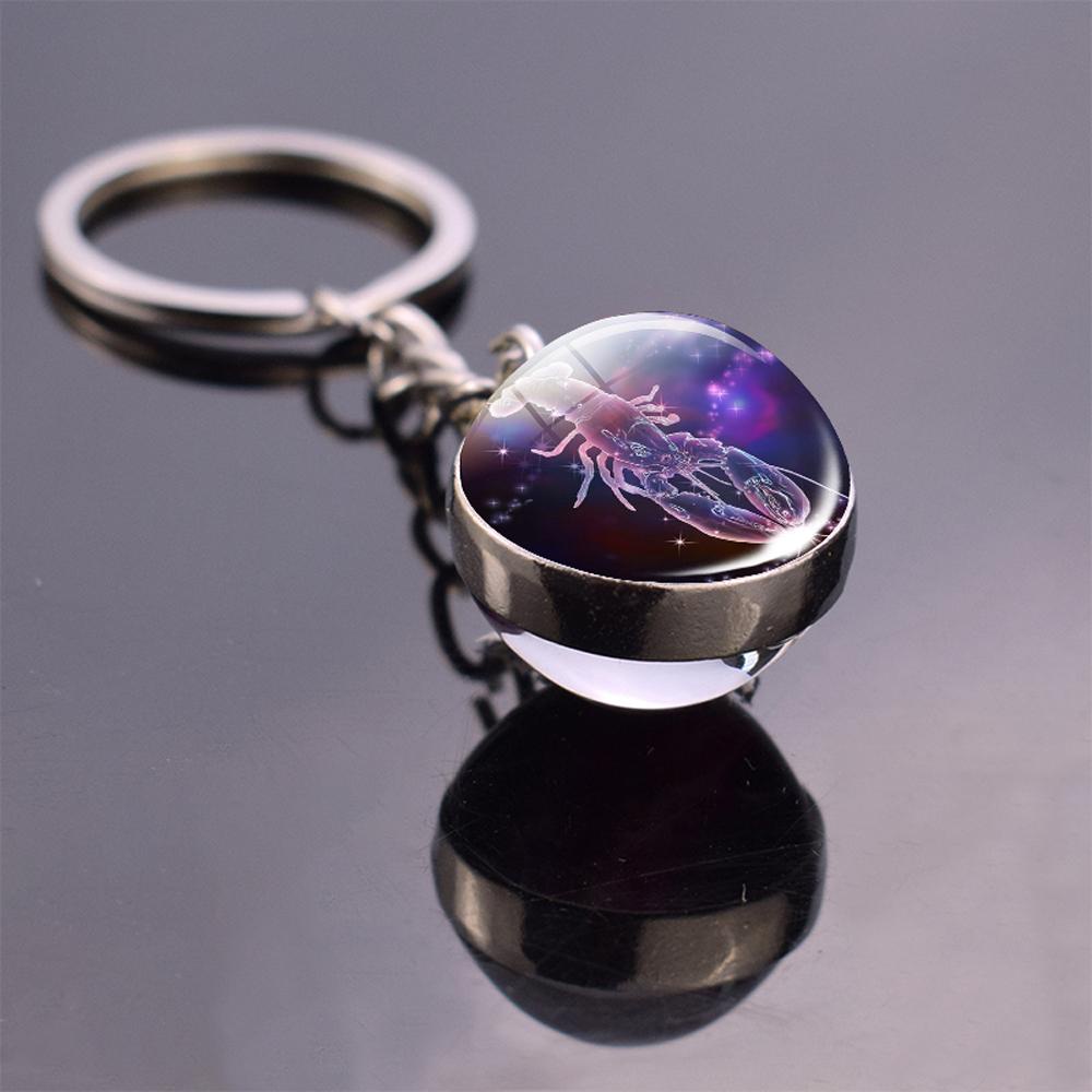Móc Khóa Quả Cầu Kính Phát Sáng Hình 12 Cung Hoàng Đạo REBUY1