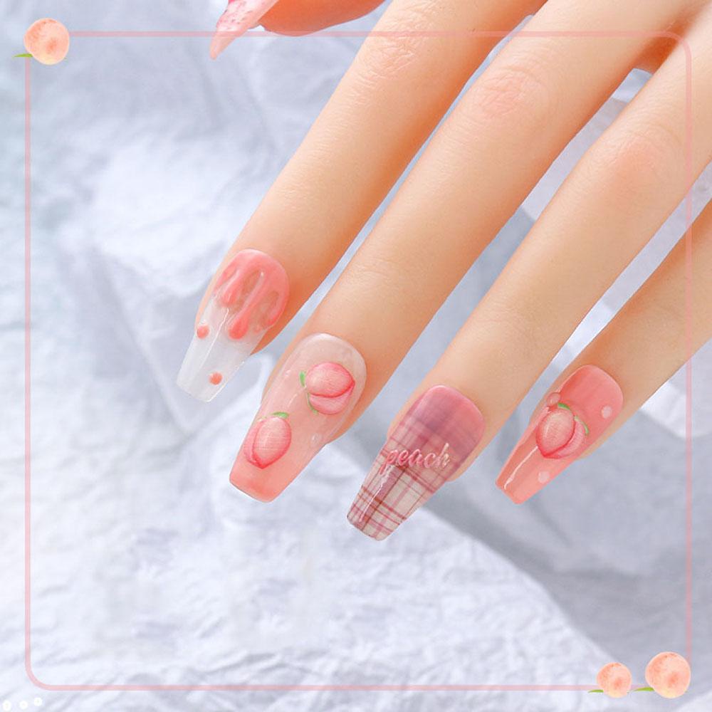 Miếng Dán Trang Trí Móng Tay Tự Dính Họa Tiết Trái Đào Dễ Thương