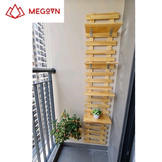 Kệ gỗ treo tường, kệ trang trí MEGOVN, giá gỗ thông treo tường trang trí ban công, ngoại thất đẹp, treo cây, hoa