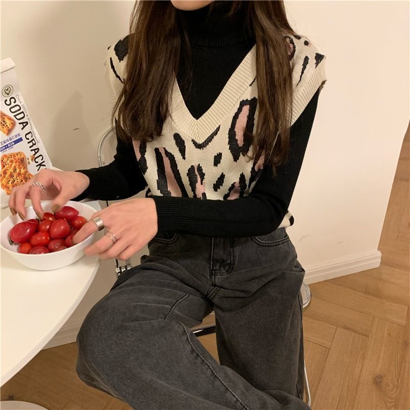 Áo Sweater Không Tay Cổ Chữ V Dáng Rộng In Họa Tiết Da Báo Thời Trang Hàn Quốc Dành Cho Nữ 3462 | BigBuy360 - bigbuy360.vn