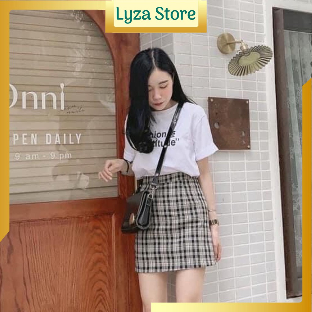 Set áo thun FASHION phối chân váy ngắn kẻ caro ulzzang