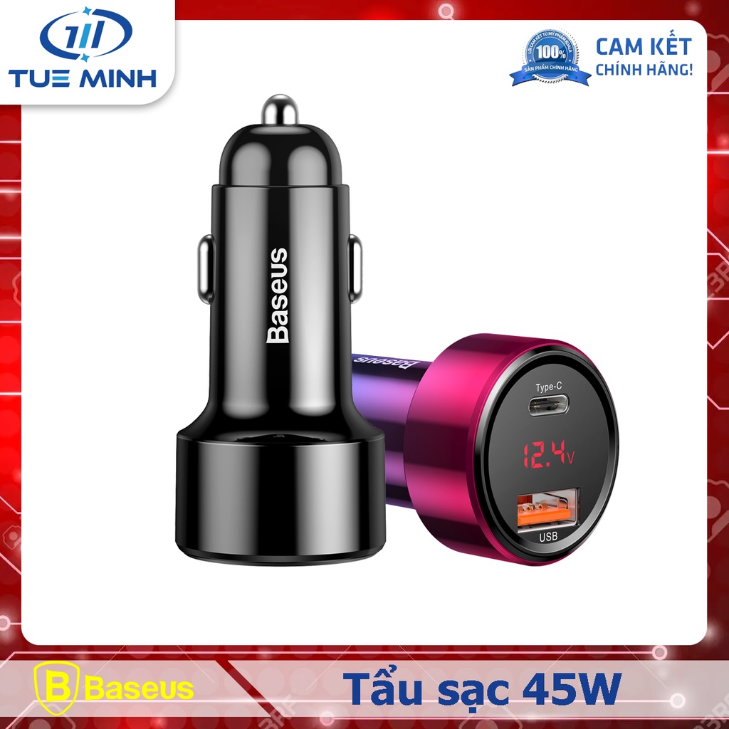 Sạc 02 cổng 45W USB A và Type C trên xe hơi Baseus Magic PPS Digital Display Intelligent Dual Quick Charge | BigBuy360 - bigbuy360.vn