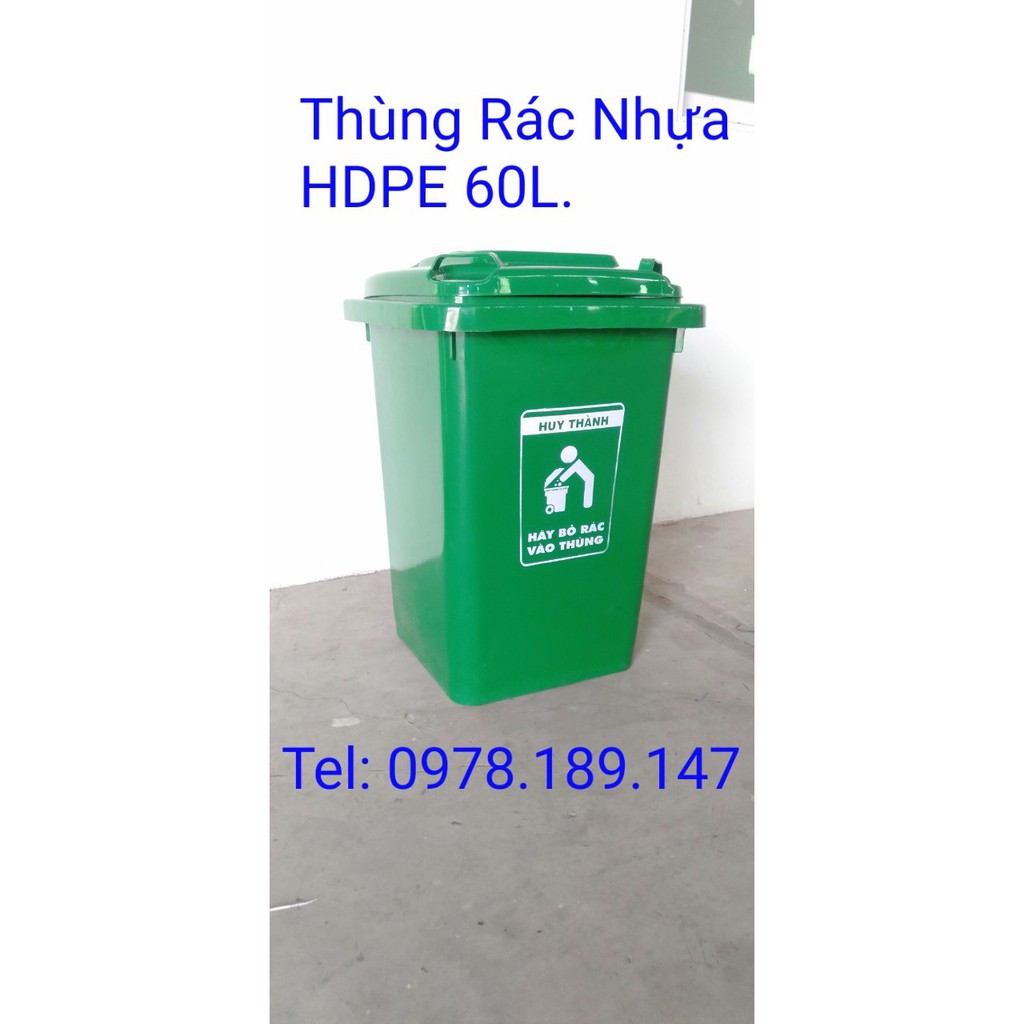 THÙNG RÁC NHỰA HDPE 60L CÓ 4 BÁNH XE - 0978189147