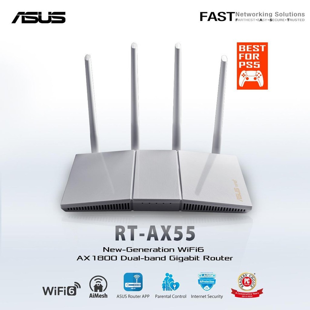 Router Wifi Asus RT-AX55 Chuẩn AX1800 Dual Band WiFi 6 - Hàng Chính Hãng