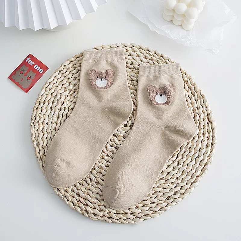 Set 5 đôi tất cổ cao Bivota vớ gấu họa tiết dễ thương phong cách Hàn Quốc T73