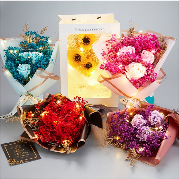 Hộp Quà Hoa Baby Gypsophila,Gồm Túi Đựng Trong Suốt, Đèn Led - Quà Tặng Người Yêu, Người Thân, Lễ Tình Nhân