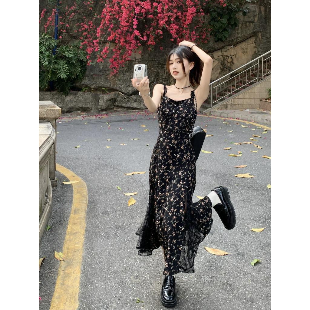 Đầm MIDI Hai Dây Phối Ren Hoa Hồng Thời Trang Mùa Hè Quyến Rũ Cho Nữ