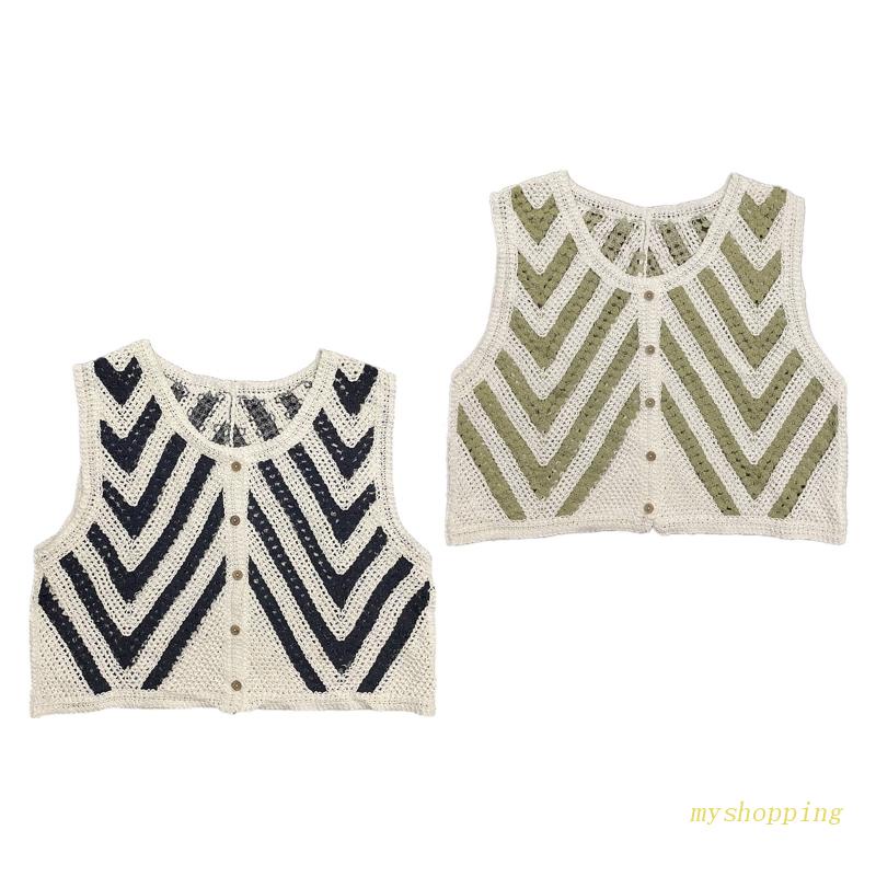 Áo Cardigan Không Tay Họa Tiết Kẻ Sọc Phong Cách Hàn Quốc Ngọt Ngào Cho Nữ