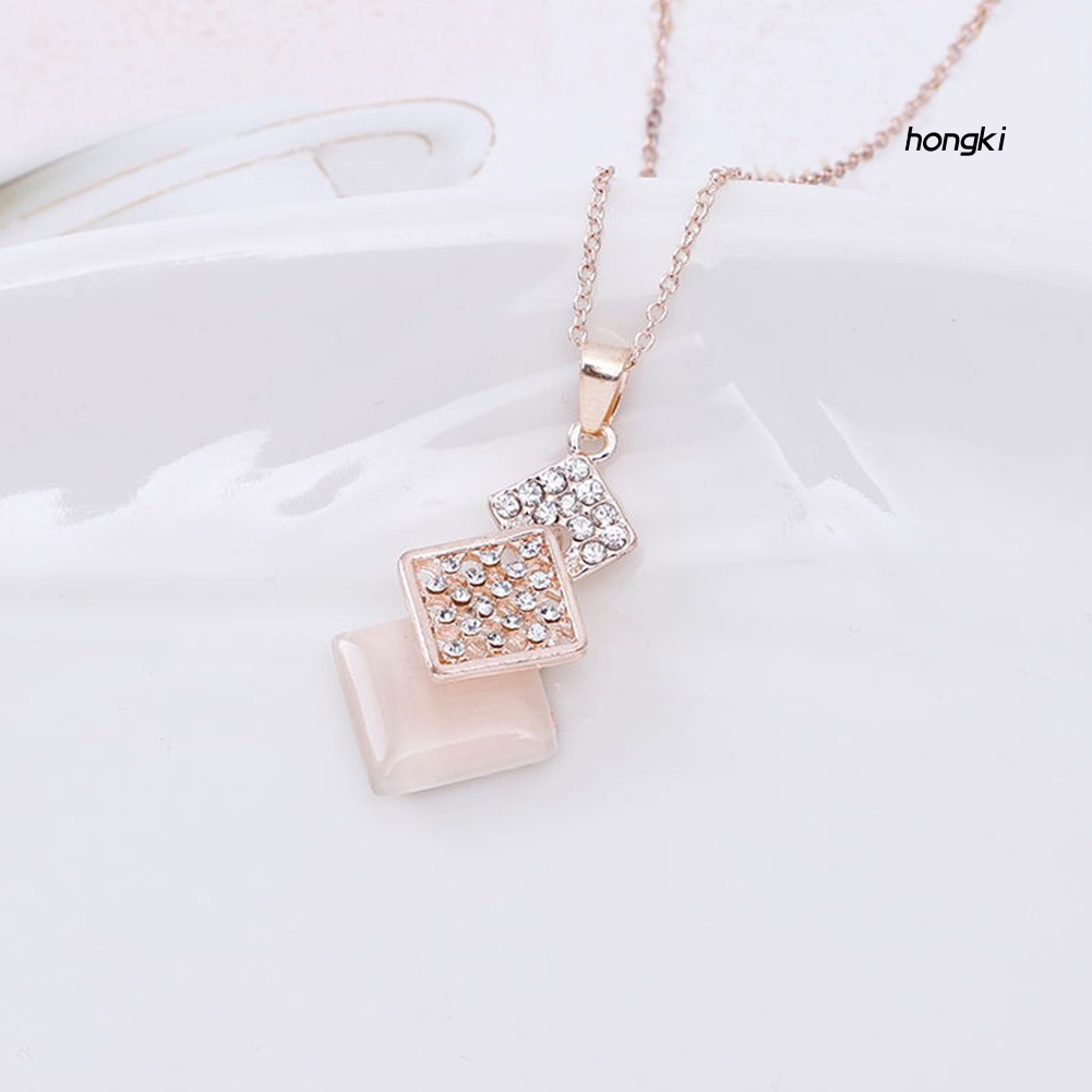 Set Vòng cổ Và Bông Tai Đính Đá Opal Hình Vuông