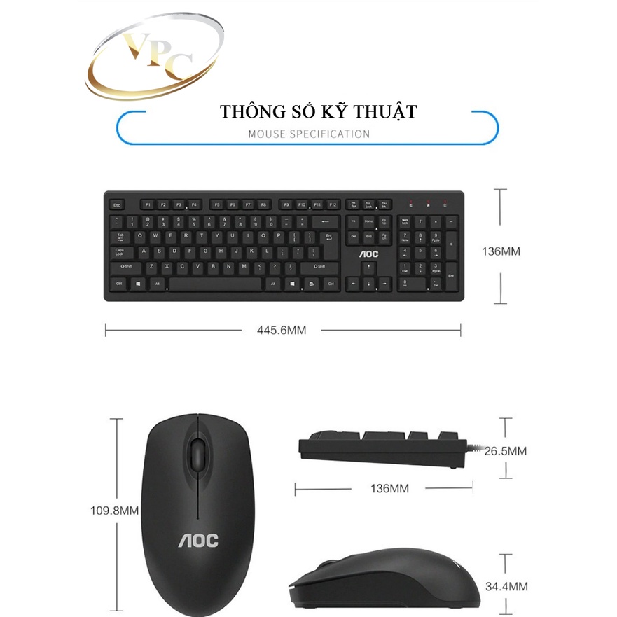 BỘ BÀN PHÍM + CHUỘT KHÔNG DÂY AOC MK210 CHÍNH HÃNG + KM TẤM LÓT CHUỘT