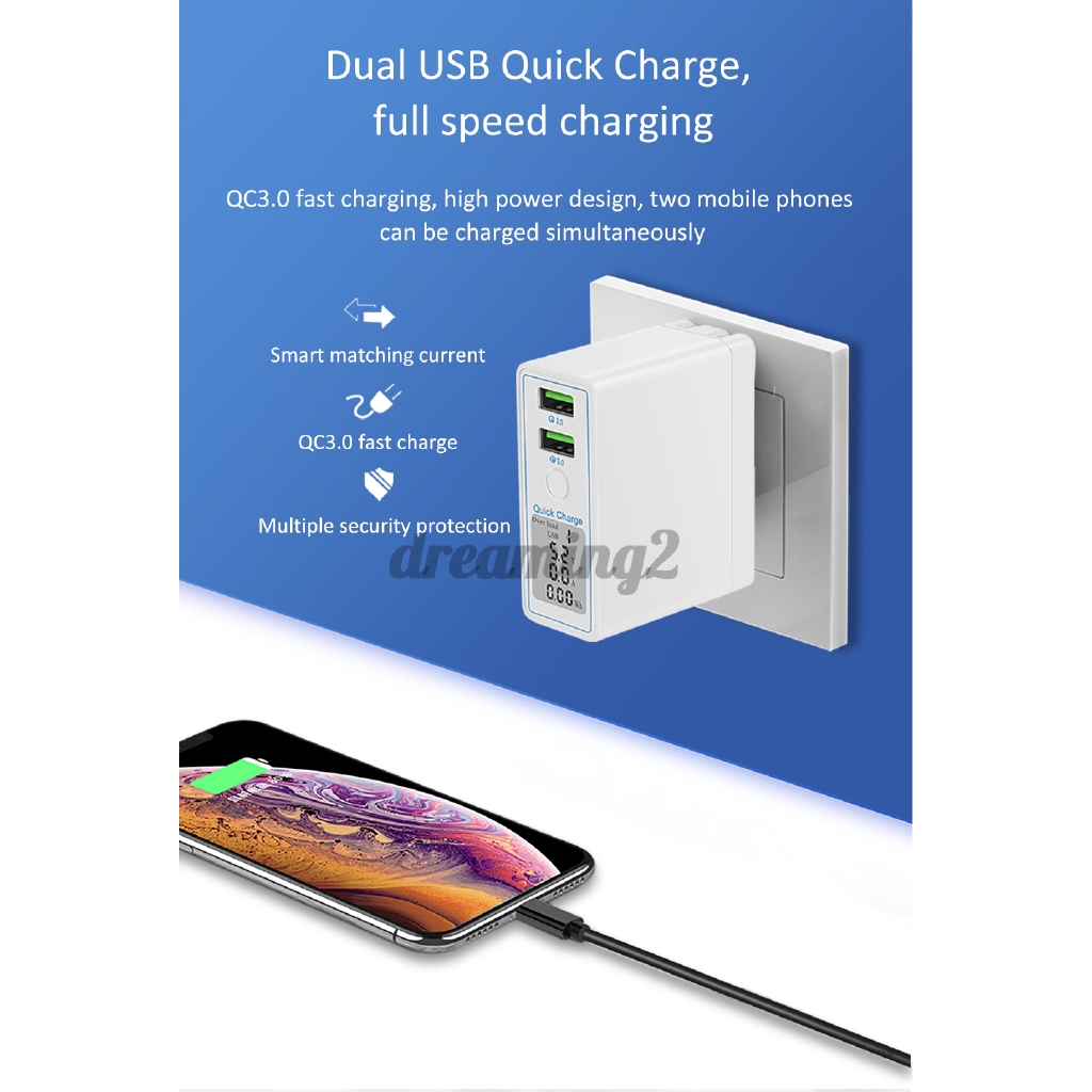 Bộ Sạc Nhanh Usb Kép 36w Qc3.0 Cho Iphone Xs 11pro Huawei P30 Pro P40 Mate